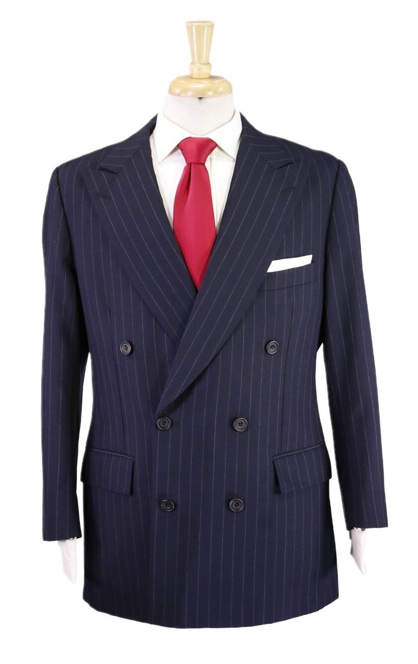 Paul Stuart Navy Blue Chalkstripe 2-Btn Double Breasted Wool Suit 41R 40R